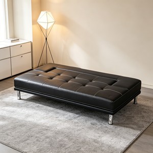 Canapé-lit <span class=keywords><strong>convertible</strong></span> en <span class=keywords><strong>cuir</strong></span> PU noir sans accoudoirs, style capitonné, pliable, directement de l'usine - Product Image 4