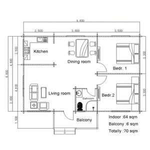 Cabane en rondins de pin préfabriquée de 70 m² avec 2 chambres, maison de <span class=keywords><strong>vacances</strong></span> en bois naturel avec porche ouvert et balcon, maison modulaire en bois pour complexe hôtelier - Product Image 2