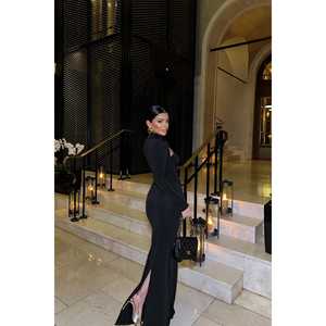 Robe de soirée noire Paris avec détail ajouré complexe - Product Image 1