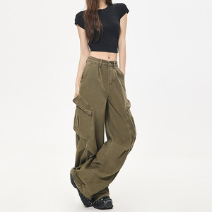 กางเกงยีนส์ผู้หญิงทรงหลวมดีไซน์แบบมีหลายกระเป๋าแนวสตรีทสวยงามกางเกงคาร์โก้สำหรับแฟนหนุ่มและกางเกงผ้ายีนส์ - Product Image 3