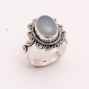 Bague fine en argent sterling 925 avec pierre précieuse de calcédoine naturelle Exportateur de bijoux en argent de forme ovale fait à la main - Product Image 6