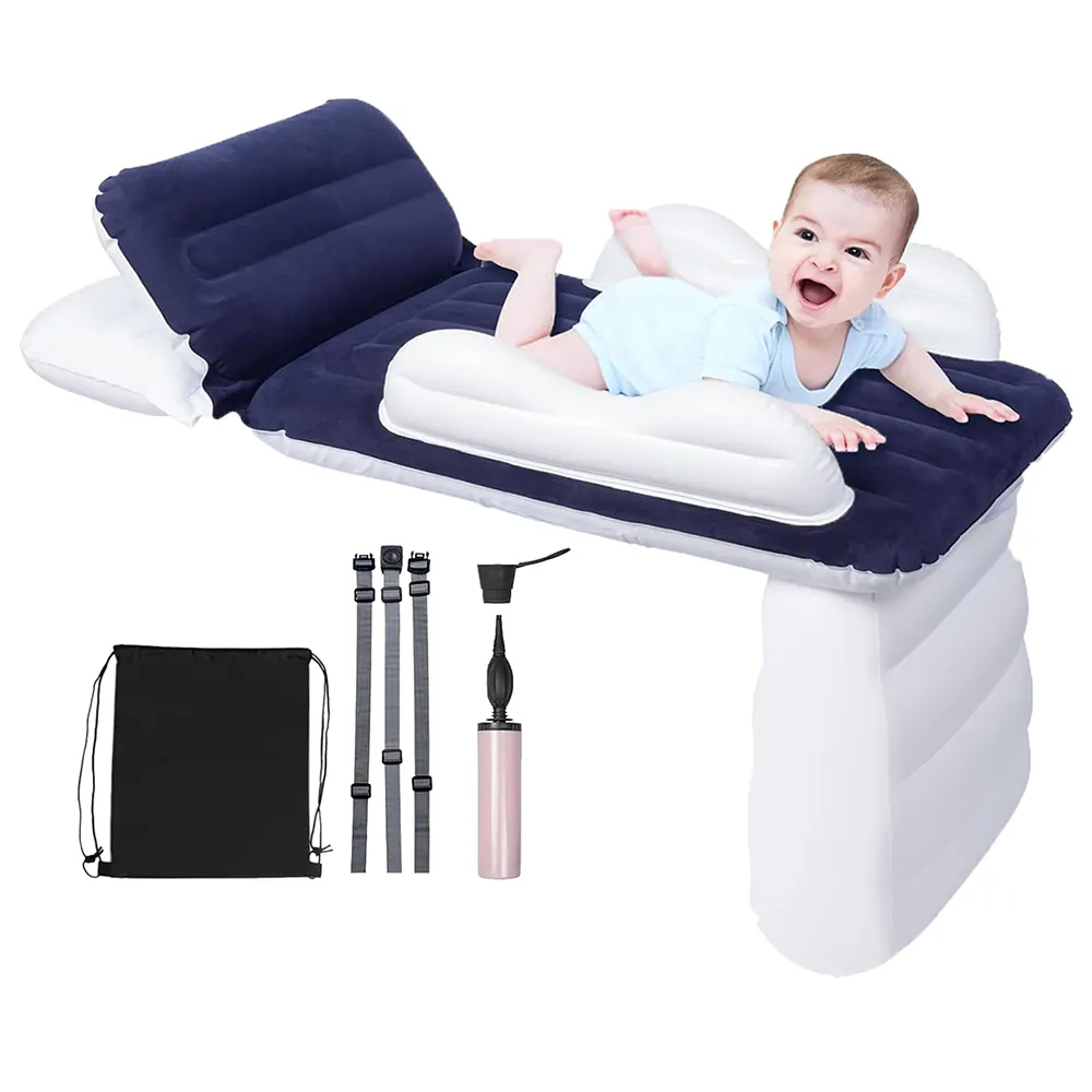 Fabrik individualisiertes PVC aufblasbares tragbares blaues Auto-Baby-Reisebett Klappbett für Flugzeug hinten Kinderschlaf mit Sicherheitsgürtel