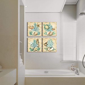 Tranh Sơn Dầu Nghệ Thuật Treo Tường Đại Dương Cuộc Sống Biển Dưới Nước Thế Giới Rùa Biển Cá Vàng Sao Biển In Với Khung Cho Phòng Tắm - Product Image 2