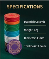 Ensemble de jetons de poker en céramique personnalisés de 12 g, 43 mm, impression par sublimation, écologiques, durables, design plat, non toxiques, étui pour jetons de casino