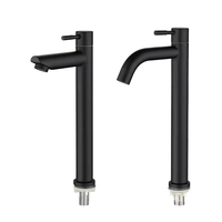 Robinet de lavabo en acier inoxydable 304 de couleur noire, corps haut, montage sur plan, eau froide, poignée unique, robinet d'eau pour salle de bain