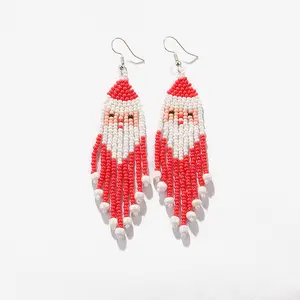 2022 Christmas handmade beaded rice beads earrings Boho ethnic exaggerated long style earrings