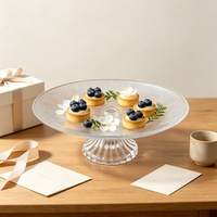Plateau à gâteau en verre texturé sur pied, élégant ornement de table pour café, restaurant, mariage, célébration, présentation alimentaire