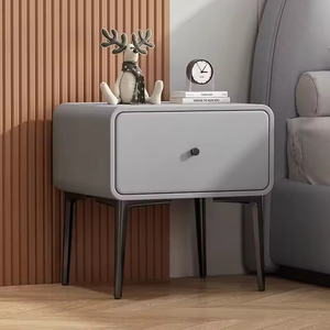 Table <span class=keywords><strong>de</strong></span> chevet en bois <span class=keywords><strong>et</strong></span> cuir <span class=keywords><strong>de</strong></span> luxe, petite, simple, <span class=keywords><strong>de</strong></span> couleur <span class=keywords><strong>crème</strong></span>, avec tiroir, table <span class=keywords><strong>de</strong></span> chevet bon marché - Product Image 3