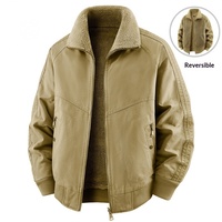Blouson Bomber Réversible Homme Personnalisé avec Logo, en Coton et Fibre de Vinaigre, Doublure Polaire Zippée, Rembourrage Épais, Coupe Ample, Automne