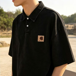 Camiseta Polo para Hombre con Bordes Blancos Deslavados, <span class=keywords><strong>Cuello</strong></span> Redondo, Manga Corta, Marca de Moda, Logotipo Hartt - Product Image 3