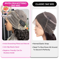 Péruque Cheveux Humains Bruts Invisi à Cordon de Serrage, Ajustement Parfait, Dentelle Frontale Transparente HD 360, Ondulée et Bouclée Profonde Effet Mouillé, Sans Colle