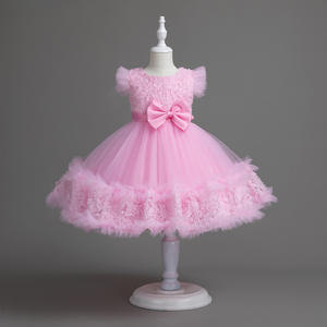 Abito da Principessa per Bambina di 3 Anni, Vestito Estivo Elegante Rosa per Feste, 100% Cotone con Volant - Product Image 1