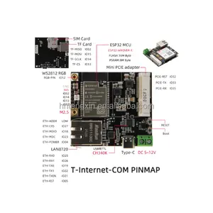 ESP32 Wifi Blue-Tooth Board Voor T-PCIE Ethernet Iot Module Met Sim Tf Card Slot Type-C Connector ttgo T-Internet-Com