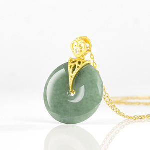 Pendentif en jadéite naturelle, forme donut, incrustation en argent S925, bijoux de mode simples, cadeau avec certificat d'évaluation D1059 - Product Image 2
