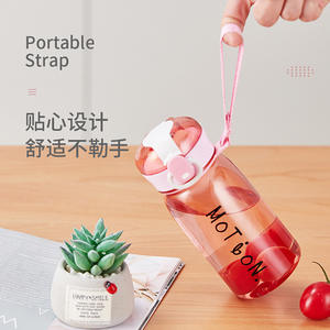 Botella de agua deportiva portátil con asa de cuerda, pajita de plástico, tapa con cierre, para hombres, mujeres, estudiantes, adultos, taza reutilizable, regalo personalizado. - Product Image 3