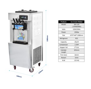 Nhà máy cung cấp Ice Cream Maker sử dụng thương mại Ice Creme Maker Máy 2 + 1 hương vị 25L/giờ máy làm kem mềm - Product Image 2