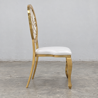 Chaise de banquet ornée en acier inoxydable doré avec dossier en diamant et siège en cuir PU