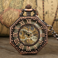 Nouvelle Arrivée - Montre Mécanique Best-Seller - Boîtier Octogonal Créatif en Alliage de Zinc Argenté - Montre de Poche Antique à Couvercle Rabattable