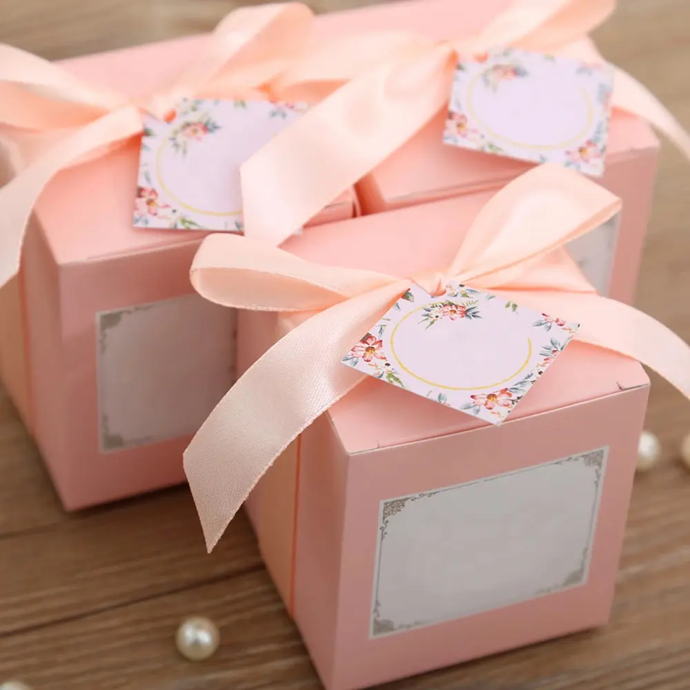 कस्टम पश्चिमी शैली की शादी छोटे चीनी बॉक्स तह उपहार बॉक्स कैंडी मुफ्त शैंपेन रंग चीनी उपहार बॉक्स