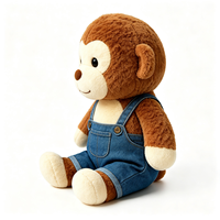 Jouet singe en peluche super doux et bouclé avec salopette en jean bleu, poupée singe en peluche moelleuse, cadeau compagnon, jouet singe en peluche