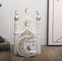 Décorations de maison pour l'Aïd Ramadan, artisanat en résine, cadeau familial, ornement de table en forme de mosquée et de lune du Ramadan