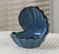 Plateau à bibelots en céramique bleue, boîte à bijoux en forme de coquille, porte-savon décoratif, organisateur pour la décoration