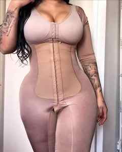 Fajas Colombianas Body Shaper con mangas <span class=keywords><strong>de</strong></span> longitud media Pecho abierto Contraste Insertar Control <span class=keywords><strong>de</strong></span> barriga - Product Image 1