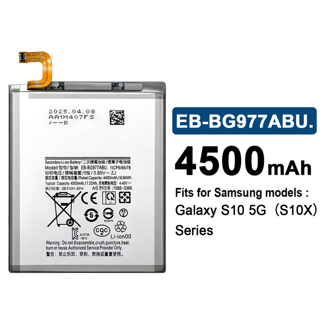 High Quality Phone Battery Replacement EB-BG977ABU 4500mAh Mobile Phone Battery for Samsung Galaxy S10 5G 18 Months Warranty