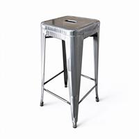 Tabouret de bar en métal argenté brossé, empilable, hauteur comptoir, mobilier de bar commercial et industriel pour bistrot et cuisine