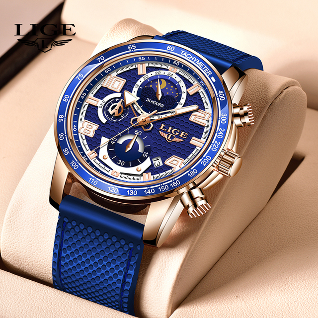 New LIGE Watch Men Waterproof Silicones Strap Quartz Mens Watches for Men Top Brand Luxury Creative Luminous Wristwatch