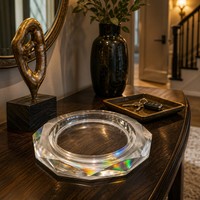 Cendrier de luxe en cristal K9 irisé à facettes ; Bol à cigares en verre octogonal dichroïque à coupe diamant pour la décoration d'hôtels, de maisons et de bureaux