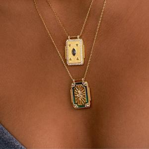 Vintage Style <span class=keywords><strong>Tarot</strong></span> Square Card Halskette 18 Karat vergoldete Glieder kette mit Zirkonia Diamond New Brass für Party Jubiläums geschenk - Product Image 3