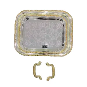 New Arrival Wholesale Round Rectangle Shaped Tray Snack Candy Dessert Plate Set Gold Metal Tray