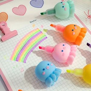 6-Pack Cartoon Creative Highlighter Brightly Colored Mini School Use Pens Flat Oblique <b>Brush</b> Tips <b>Back</b>-to-School Holiday Gift - Product Image 3