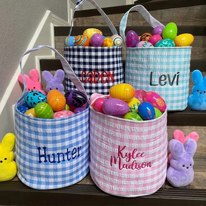 Personalized Decoration Custom Monogram Plaid Checked Bunny Ear Bag Cute Candy Easter Baskets