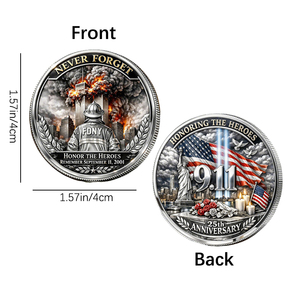 Moneta commemorativa 9/11 all'ingrosso - Moneta sfida 25° anniversario a tema 'Non dimenticare mai' - Product Image 2