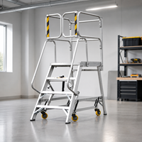 Échelle plateforme robuste en aluminium à 4 marches avec système de roulettes rétractables pour entrepôt, usine, usage extérieur industriel et escalier