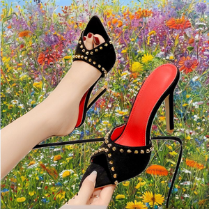 Sandalias de tacón ultra alto con punta fina, estilo sexy, con remaches y bloques de color, tipo peep-toe, sin cordones, para desfile de moda, novedad de verano 2026 - Product Image 2