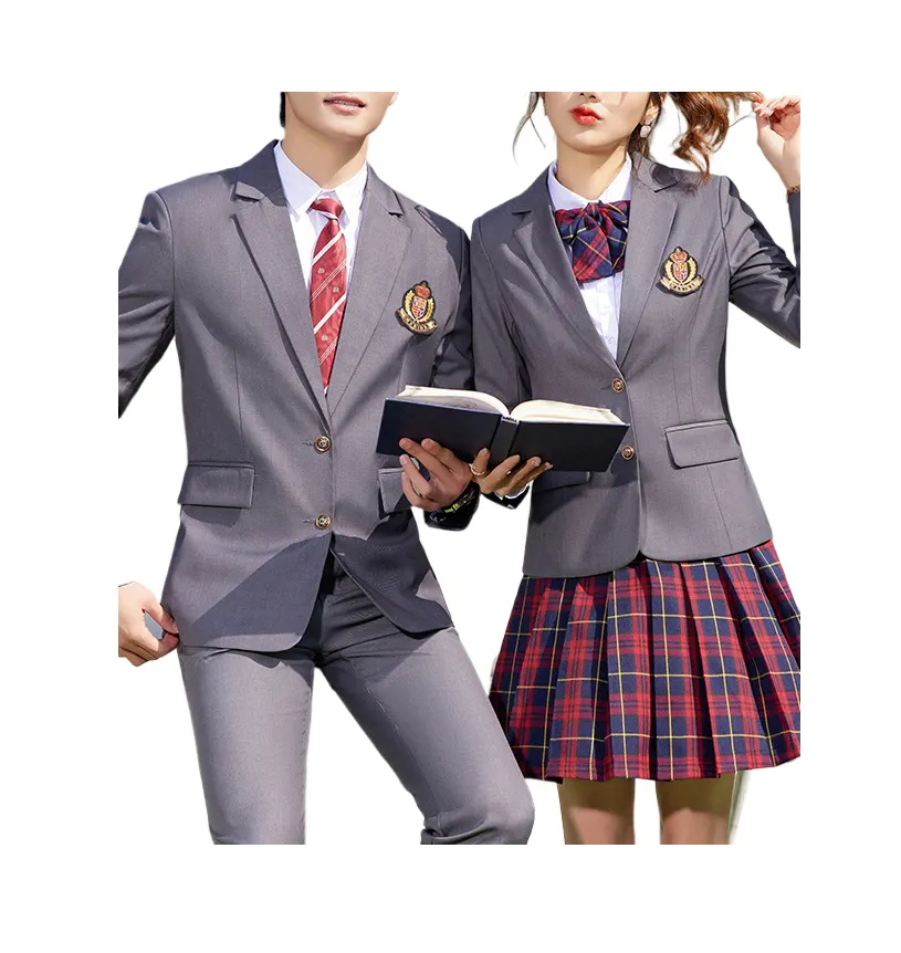 사용자 정의 학교 여자 유니폼 고등학교 유니폼 블레이저와 스커트 바지 세트 최고의 전문 정장 학생 유니폼