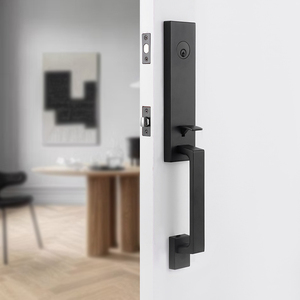 Poignée de porte avant de sécurité monocylindre à plaque longue en alliage de zinc Poignée d'entrée noire - Product Image 4