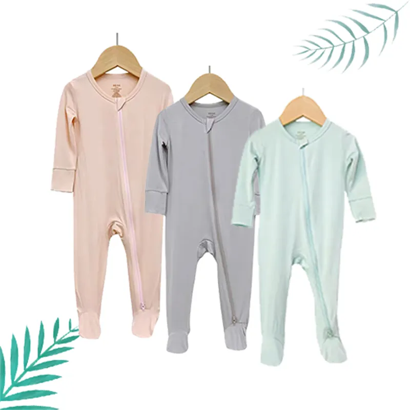 Custom Zachte Spandex Peuter Nieuw Geboren 0-3 Maanden Viscose Baby Unisex Kleding Dwarsliggers Gebreide Katoenen Bamboe Baby Pyjama Rompertjes