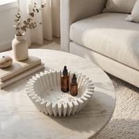 Assiette en céramique moderne jetable blanche unie avec rebord 3D en accordéon pour fruits, plateaux de collations et charcuterie – Vente en gros