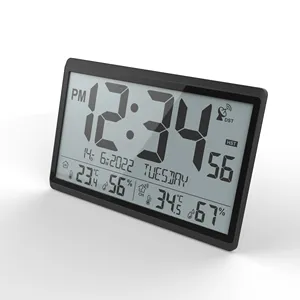 Big LCD Display Digital Wall Clock With RCC Function Indoor Outdoor Temperature Humidity