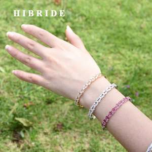 HIBRIDE, pulsera de diseño famoso de alta calidad, brazaletes de piedra de circón con ajuste de Micro pavé para mujer, pulsera de boda, joyería - Product Image 1