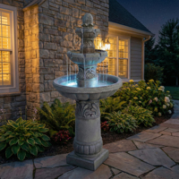Fontaine d'extérieur à LED à 3 niveaux en résine, 65 cm de hauteur, sur pied, finition peinte, décoration de jardin, cascade, pompe à bulles