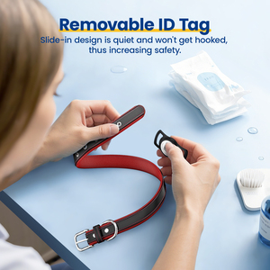 पावव्यू आरामदायक और नरम चमड़े के पु डिजाइनर मुद्रित समायोज्य कुत्ते कॉलर स्मार्ट क्यू आईडी टैग एयरटैग पालतू कुत्ते कॉलर - Product Image 5