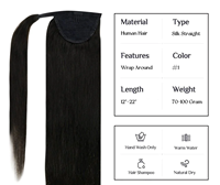 Extensions de cheveux naturels Remy en queue de cheval à clipser, lisses et soyeuses, à enrouler