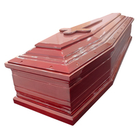 Ataúd Funerario de Madera Maciza Estilo Clásico Color Vino Tinto con Acabado Brillante y Cruz Elegante