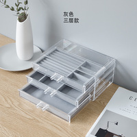 Coffre de présentation de boîte à bijoux en plastique acrylique avec plateaux à compartiments gris Vitrine transparente pour colliers et boucles d'oreilles