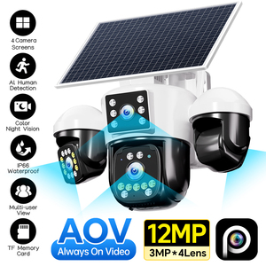 12MP 4G SIM Solar-Sicherheitskamera 12X Zoom Kabellose Außen-PTZ-<span class=keywords><strong>IP</strong></span>-Kamera KI-Erkennung Farbnachtsicht IP66 Wasserdicht - Product Image 1